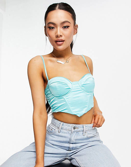 Femme Luxe satin corset top in teal - part of a set