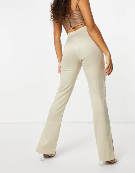 Femme Luxe satin pants with split side in cream