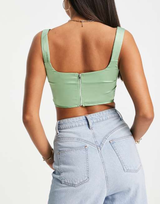 Femme Luxe – Satynowy gorsetowy top w kolorze szałwiowym, 2 z 4