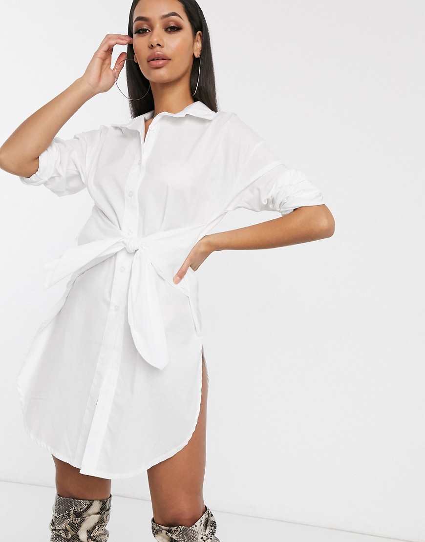 Femme Luxe shirt dress with high side splits in white