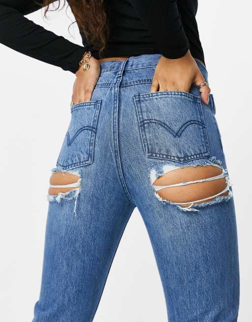 Spanx straight leg jeans in mid wash