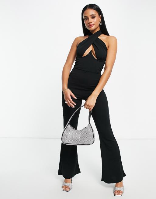 Femme Luxe - Tuta jumpsuit a zampa nera con cut-out sul busto