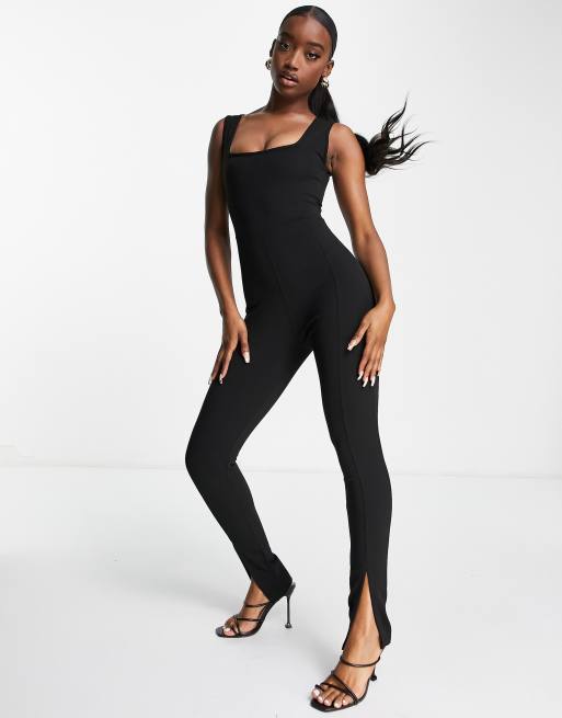 Femme Luxe - Tuta jumpsuit con scollo squadrato, colore nero