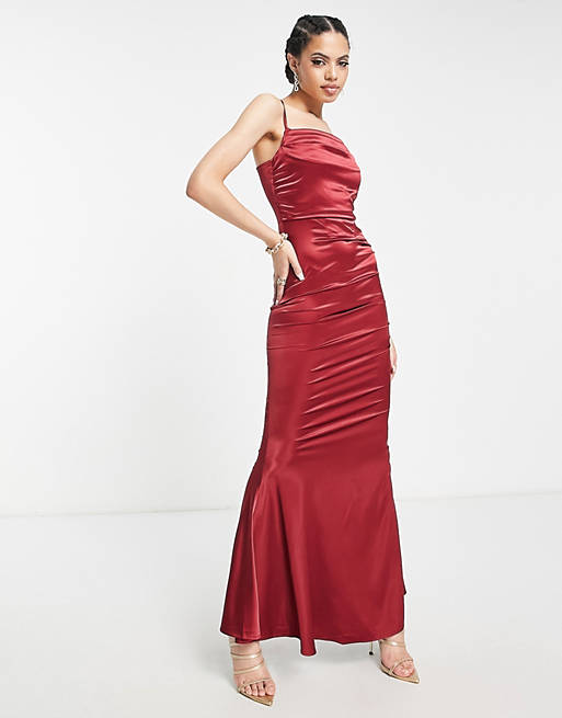 Femme Luxe - Vestito lungo drappeggiato color vino stile corsetto