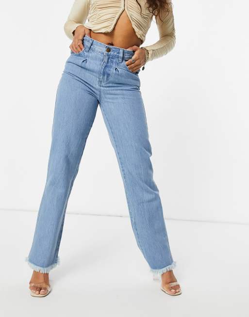 Femme Luxe Weit Geschnittene Jeans In Verwaschenem Blau Fodesep