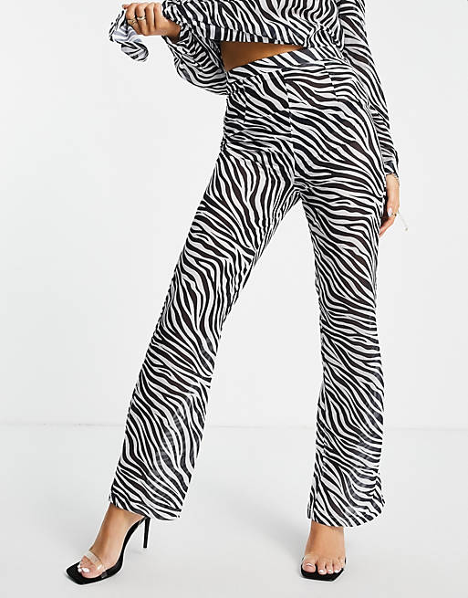  Femme Luxe wide leg trousers co ord in zebra print 