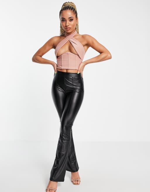 Femme Luxe wrap crop top with under bust detail in mink, 4 of 4