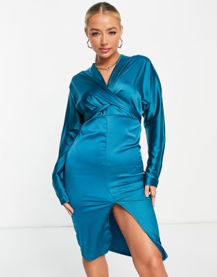 Femme Luxe wrap midi dress in teal | ASOS