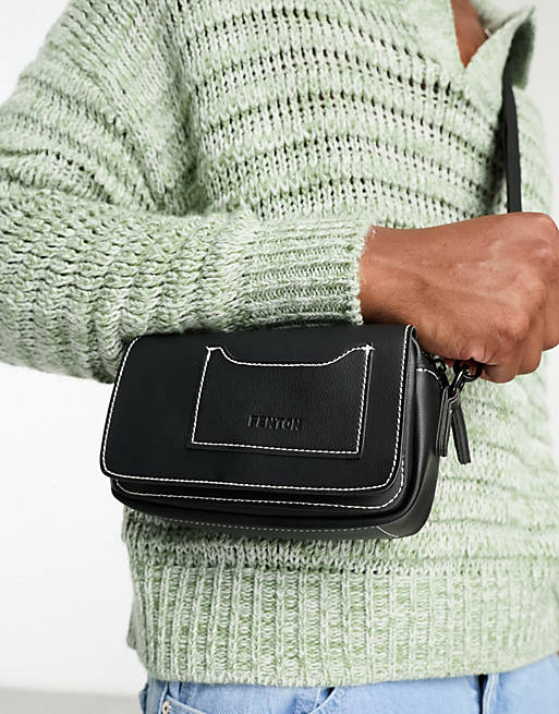 Fenton pocket cross body bag with contrast stitching in black | ASOS