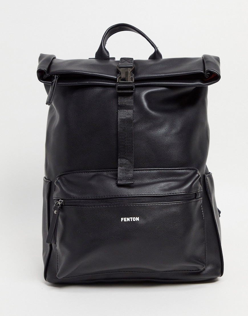 Fenton roll top pu backpack-Black