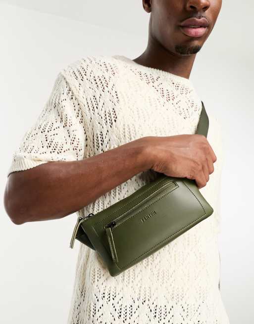 Fenton zip front flat bum bag in khaki