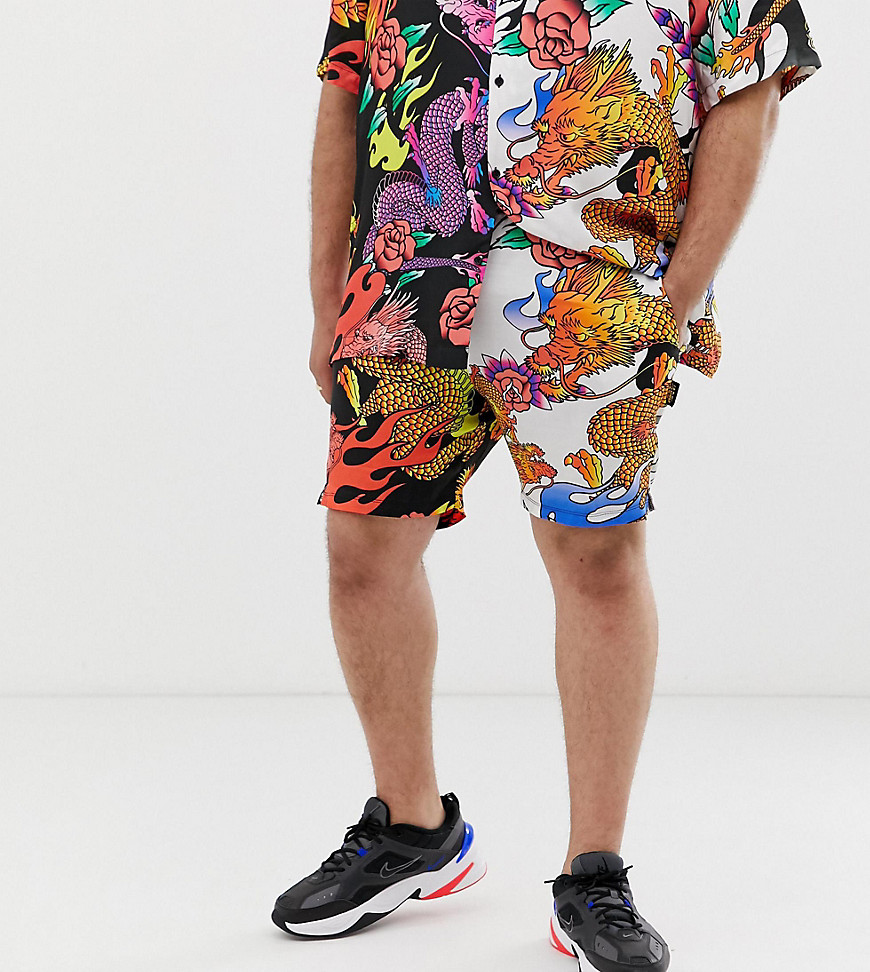 Festivalsæt, to-farvede shorts i drageprint fra Jaded London-Sort