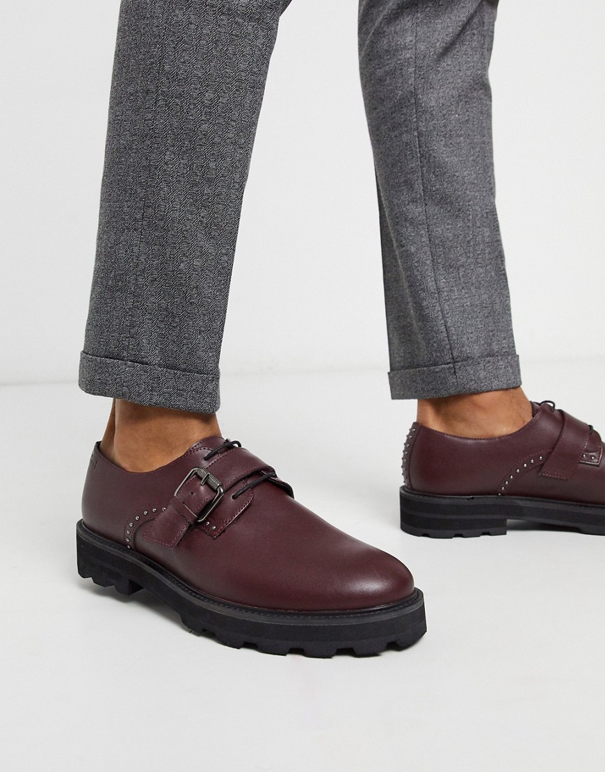 Feud London - Bordeuxrød chunky sko i læder med spænde