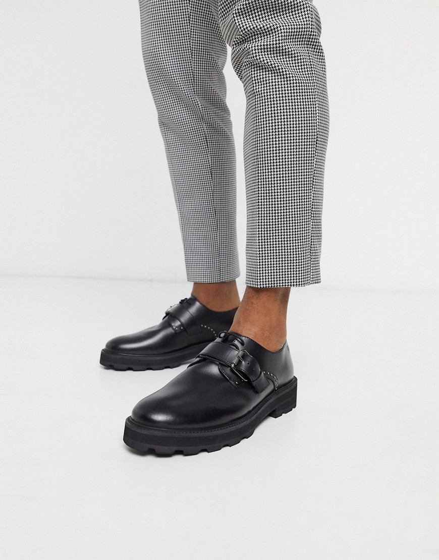 Feud - London - Leren schoenen met gesp en dikke zool in zwart