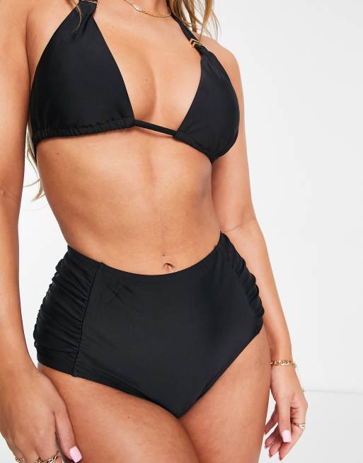 Figleaves - Bikinibroekje met hoge taille en gerimpelde panelen in zwart