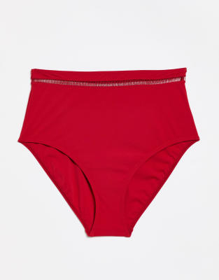 Figleaves - Bikinihose in Rot mit hohem Bund und Netzstoff-Detail