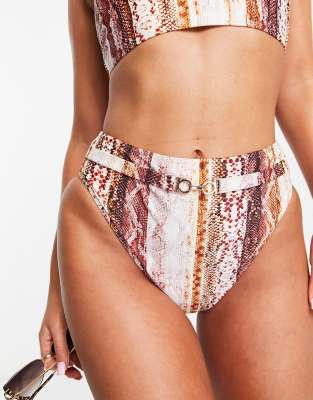 Figleaves - Bikinihose mit hohem Bund und braunem Schlangenmuster