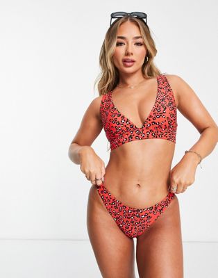 Figleaves Brazilian Bikini Bottom In Red Leopard Print