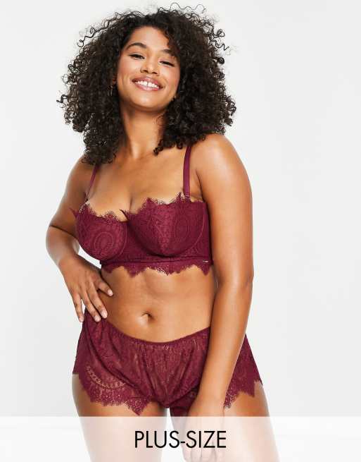 Figleaves Curve - Adore - Culottes a vita alta in pizzo color ribes rosso