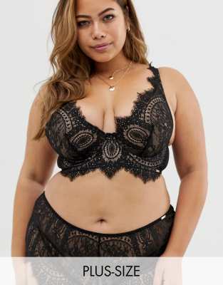 Figleaves Curve - Adore - Soutien-gorge en dentelle à bonnets en pointe - Noir - Noir