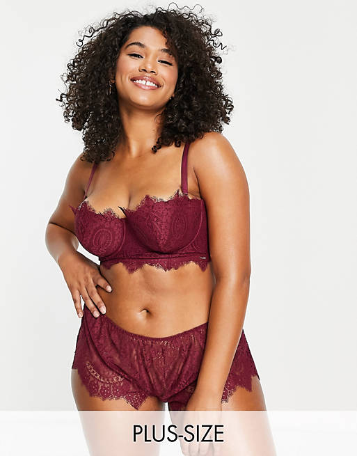 Figleaves Curve Adore lace high waist french knicker in redcurrant