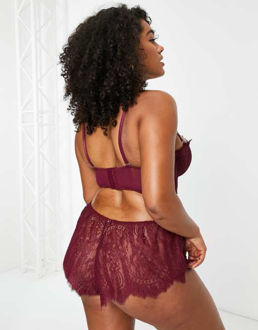 Figleaves Curve Adore lace high waist french knicker in redcurrant, 4 of 4