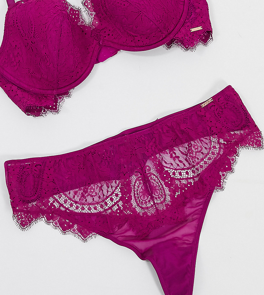 Figleaves Curve Adore lace high waist thong in magenta-Pink