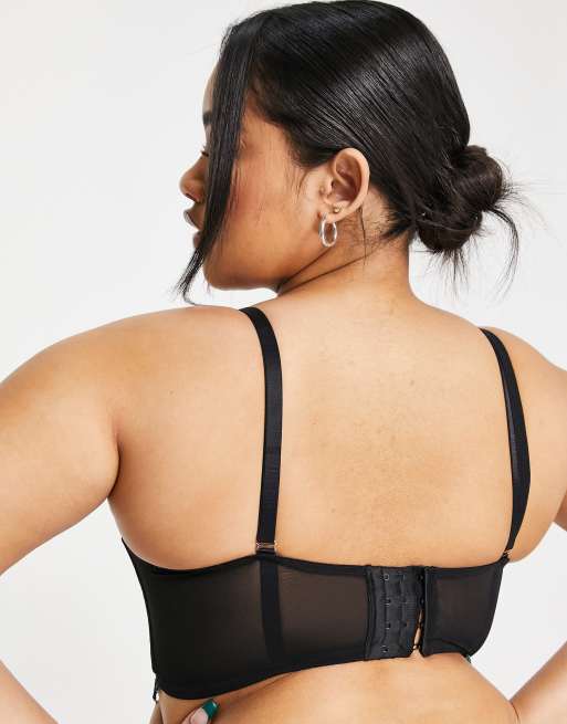 Figleaves Curve Adore lace padded longline multiway balcony bra in black and gold, 3 of 4