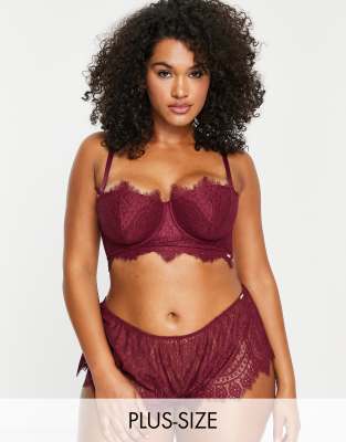 Figleaves Curve Adore Lace Padded Longline Multiway Balcony Bra In Redcurrant In Red