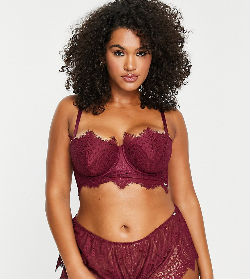 Adore lace padded longline multiway balcony bra in redcurrant