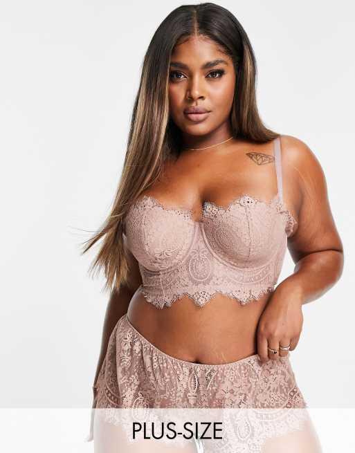 Figleaves Curve Adore lace lingerie set in mink ASOS