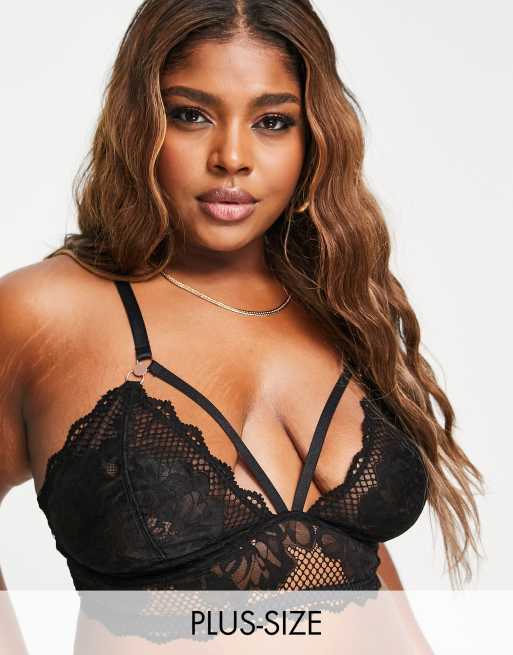 Figleaves Curve - Amore - Brassière in pizzo e rete con dettaglio sulla schiena nera