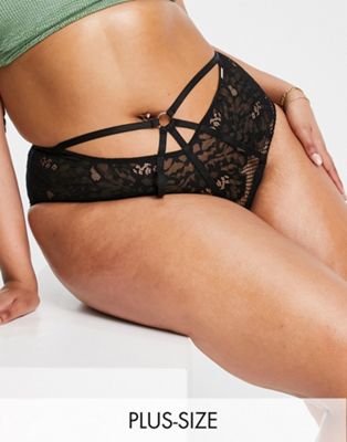 Figleaves Curve Amore lace and fishnet detail high waist brief in black
