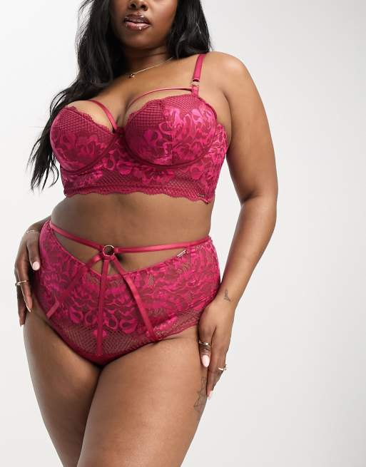 Figleaves Curve Amore lace and fishnet high waist knickers in red