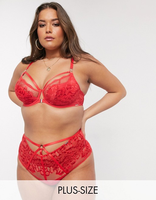 Figleaves Curve Amore lace and strapping detail knicker in red