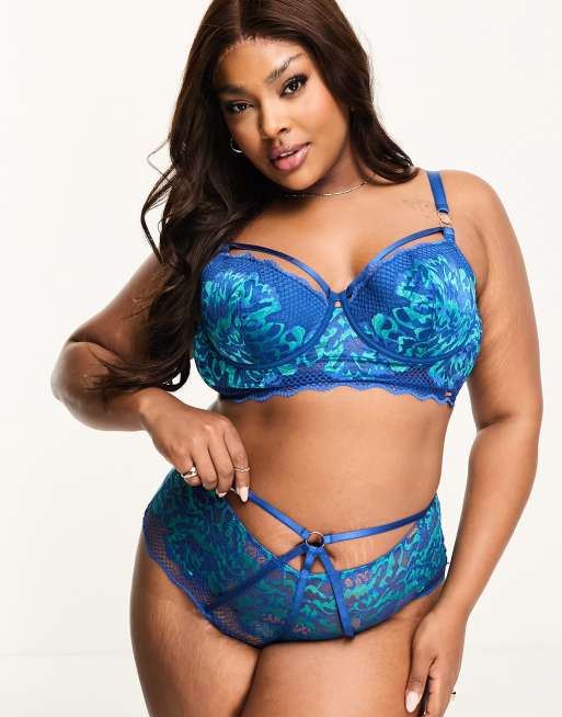 Figleaves Curve Amore Reggiseno a balconcino blu imbottito taglio lungo in pizzo con dettaglio a rete ASOS