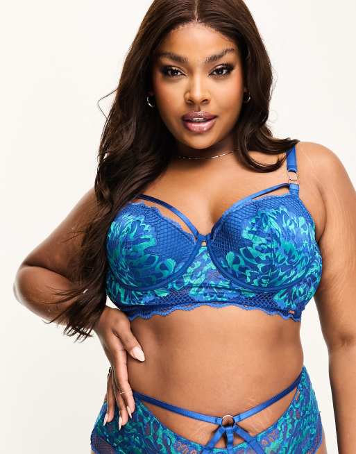 Figleaves Curve Amore Reggiseno a balconcino blu imbottito taglio lungo in pizzo con dettaglio a rete ASOS