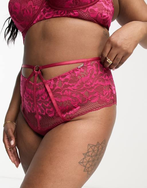 Figleaves Curve – Amore – Röda trosor med spets, nät och hög midja, 4 av 4