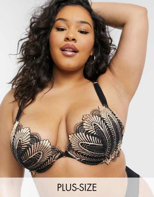 Figleaves Curve Angel Reggiseno con scollo profondo non imbottito in pizzo a ventaglio oro rosa