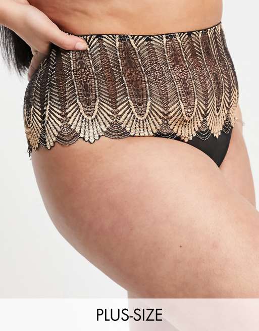 Figleaves Curve - Angel - Slip a vita alta oro rosa in pizzo a ventaglio