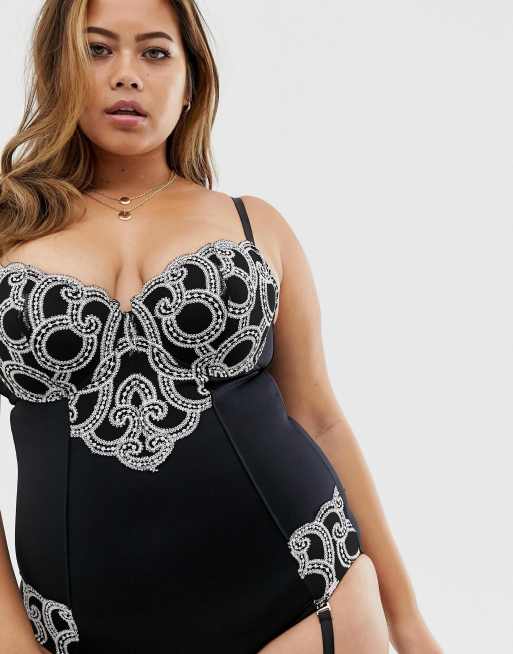 Figleaves Curve Decadence embroidered shapewear bodysuit with