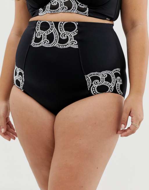 Figleaves Curve Decadence high waisted embroidered shapewear knickers in  black, ASOS