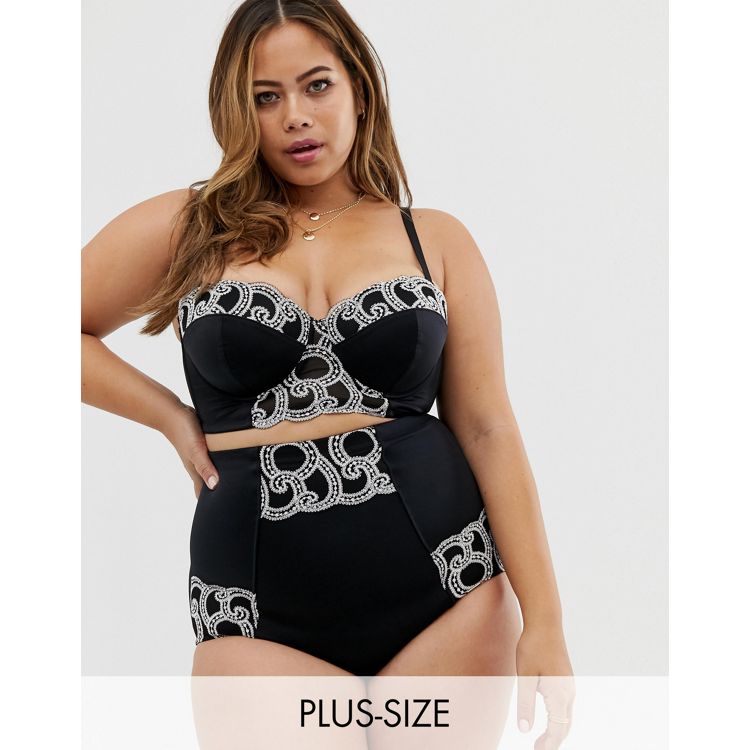 Figleaves Curve Decadence high waisted embroidered shapewear knickers in  black, ASOS