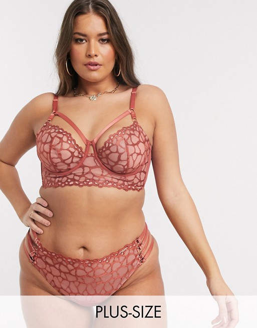 Figleaves Curve Desert Rose embroidered mesh non padded bra with strapping in orange