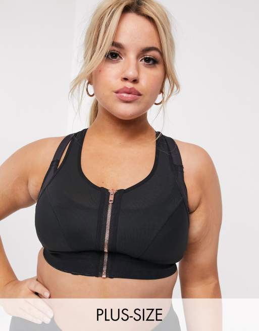 Figleaves Curve Doppellagiger Sport Bh Aus Netzstoff Mit Reissverschluss Vorne In Schwarz Asos