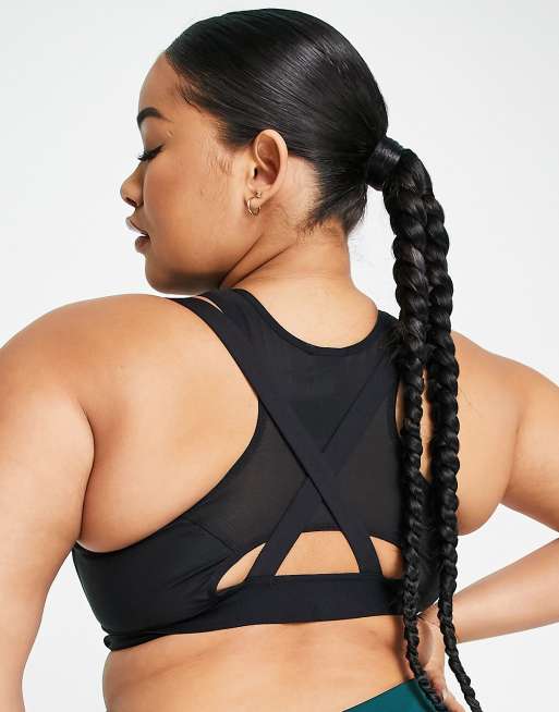 Figleaves Curve strappy back zip front sports bra in black