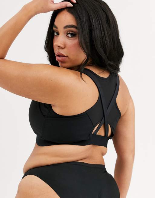 Figleaves Curve strappy back zip front sports bra in black