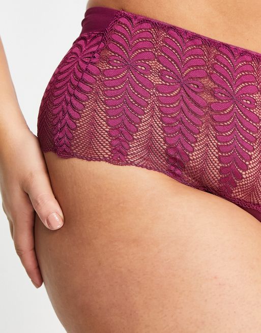 Figleaves Curve Opulence sheer embroidered high waist brazilian brief in  purple