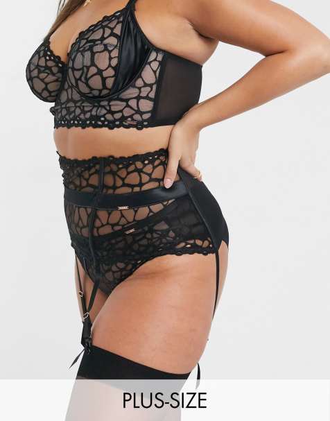 Figleaves Curve – Schwarzer Strumpfgürtel mit Tier-Stickerei