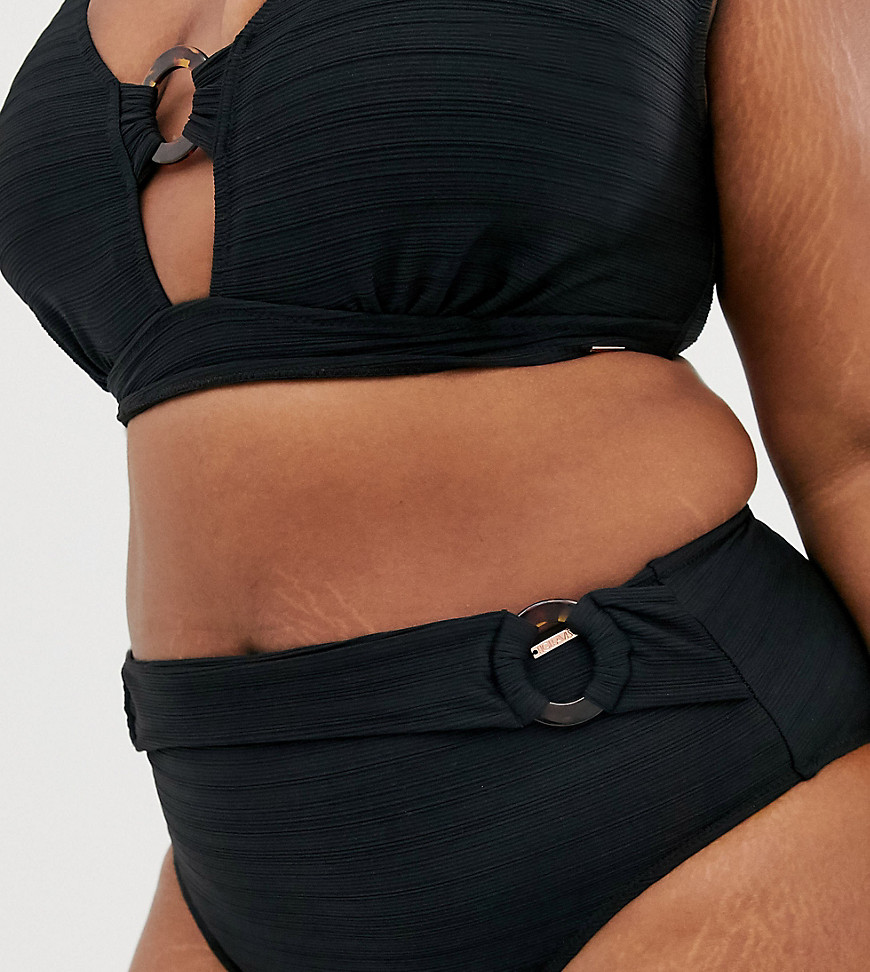 Figleaves Curve – Strukturierter Bikiniunterteil mit hohem Bund in Schwarz